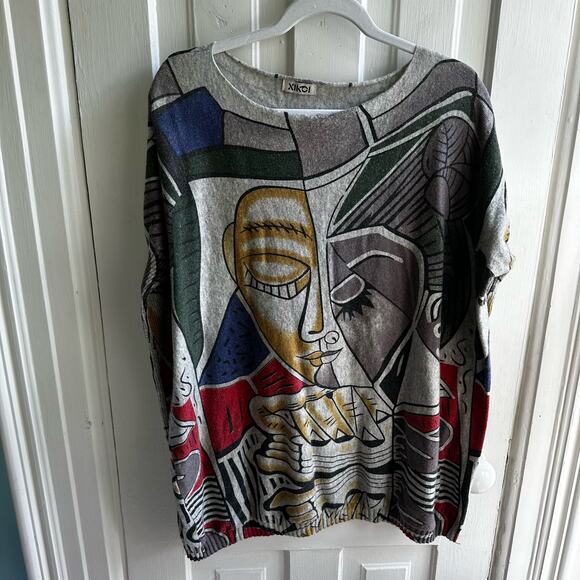 XIKOI Oversized Sweater Dress Wool Blend Abstract Print - Picture 2 of 8